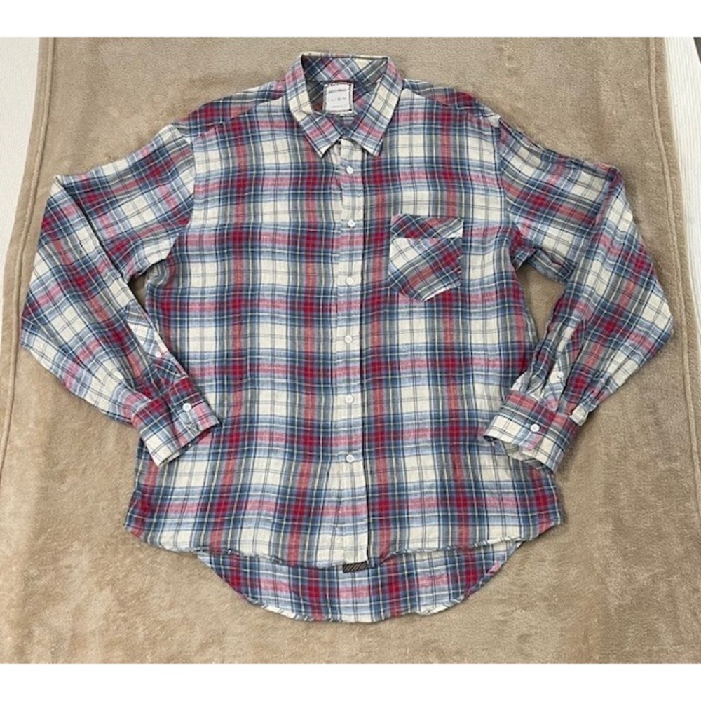 Billy Reid shirt Men's size XL Red/Blue Check Standard Cut Button Up long sleeve